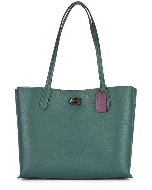 COACH Green Willow Dark Teal Grained Leather Tote