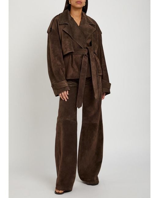 ARMARIUM Brown Flamina Belted Suede Trench Jacket