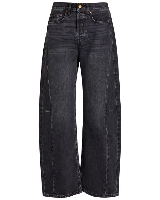 B Sides Blue Slim Lasso Structured Barrel-Leg Jeans