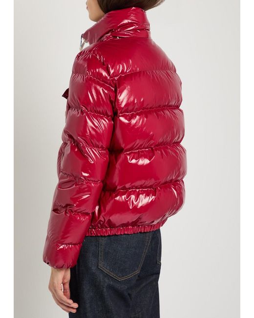 Moncler Red Andro Padded Hooded Glossed Shell Jacket