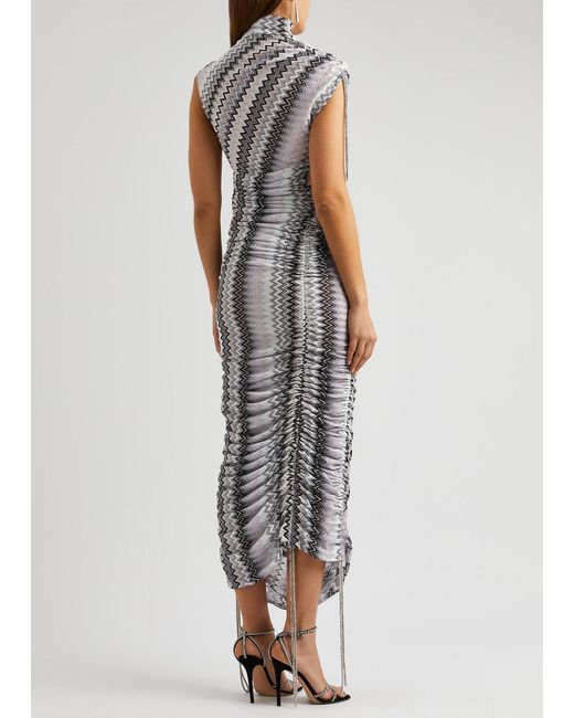 Missoni White Zigzag-intarsia Metallic Fine-knit Maxi Dress