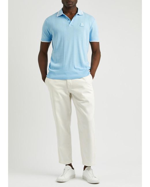 Sandbanks Blue Logo Pointelle-Knit Polo Shirt for men