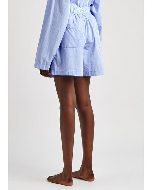 Tekla Blue Poplin Pyjama Shorts for men