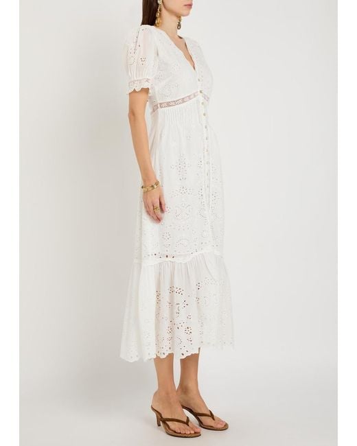 LoveShackFancy White Tarragon Embroidered Cotton Midi Dress
