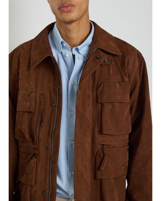 Lemaire Brown Reporter Suede Jacket for men