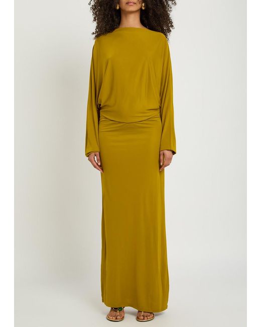De La Vali Yellow Devana Open Back Jersey Maxi Dress