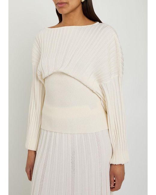Balmain Natural Ribbed Batwing Knit Top