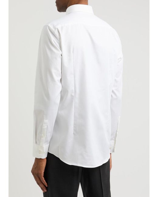 Boss White Hank Piqué Stretch-Cotton Shirt for men