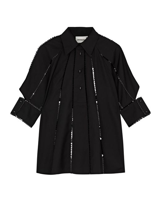LOVEBIRDS Black Sparkle Sequin-embellished Twill Shirt