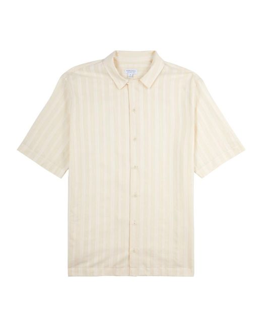 Sunspel White Striped Embroidered Cotton Shirt for men