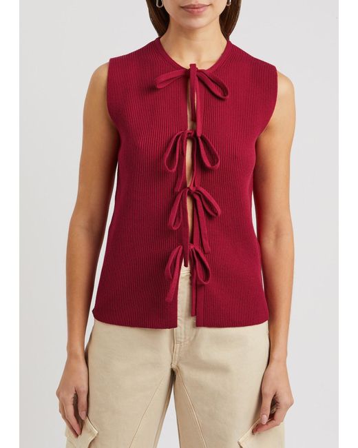 J.W. Anderson Red Bow Ribbed Cotton-Blend Tank