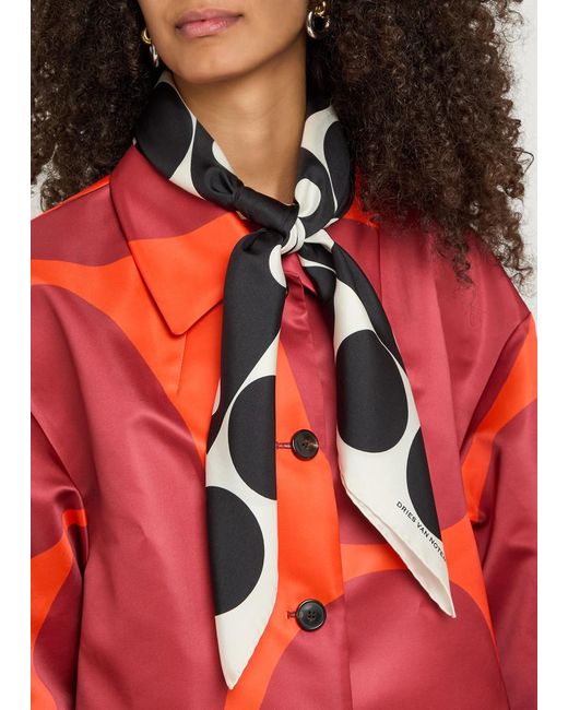 Dries Van Noten Black Patterned Silk Scarf