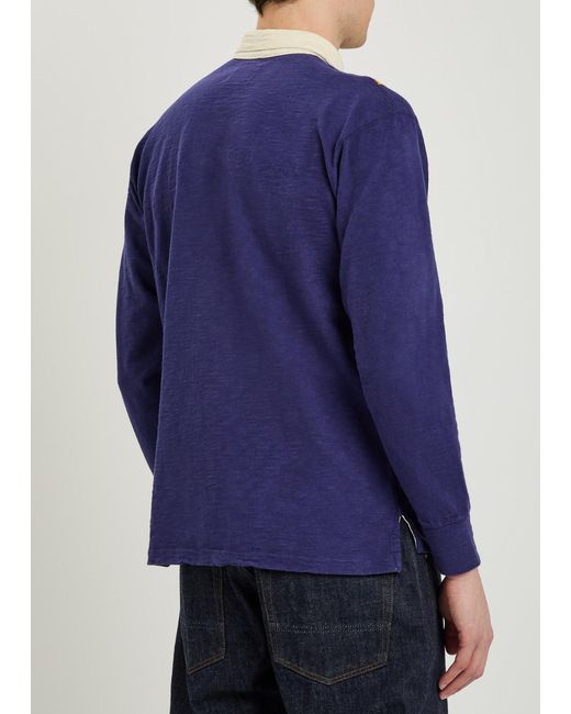 Drake's Blue Panelled Cotton Rugby Top for men