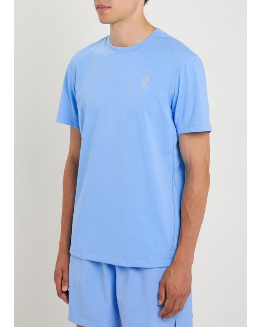 On Shoes Blue Train-T Logo Woven T-Shirt for men