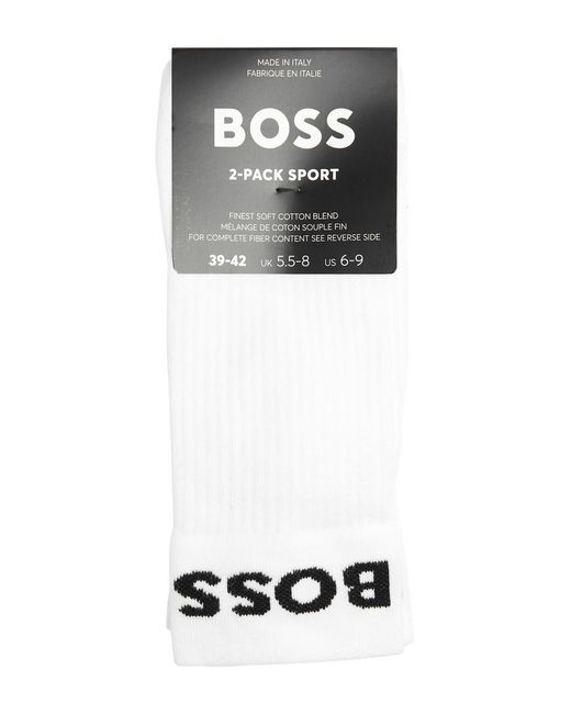 Boss White Sport Logo Cotton-Blend Socks for men
