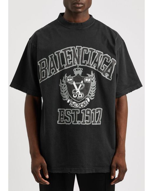 Balenciaga Black Diy College Printed Cotton T-Shirt for men