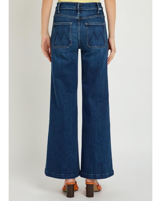 Mother Blue Hustler Roller Skimp Patch Pockets Wide-Leg Stretch-Denim Jeans