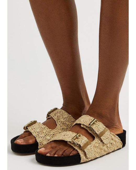 Isabel Marant Natural Lennyo Raffia And Suede Sliders