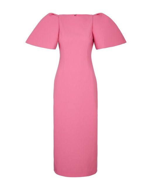 Solace London Pink Loral Puff-sleeve Midi Dress