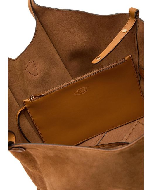 Tod's Brown T-Plaque Suede Tote