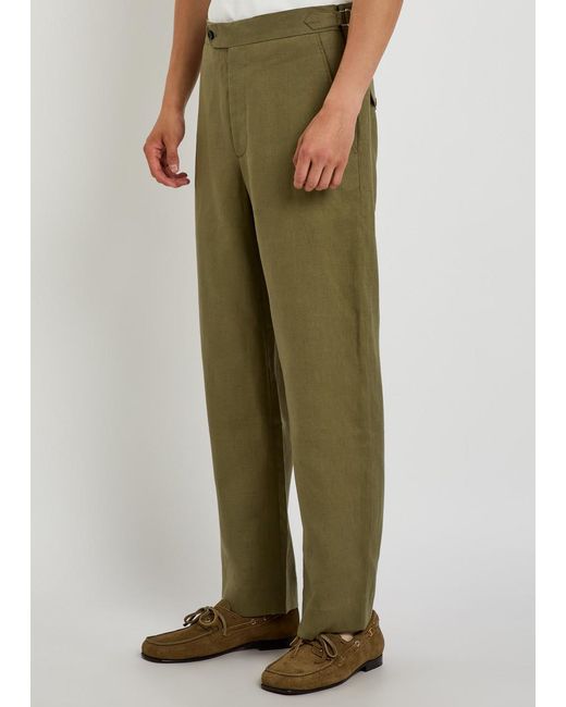 Bode Green Straight-Leg Linen Trousers for men