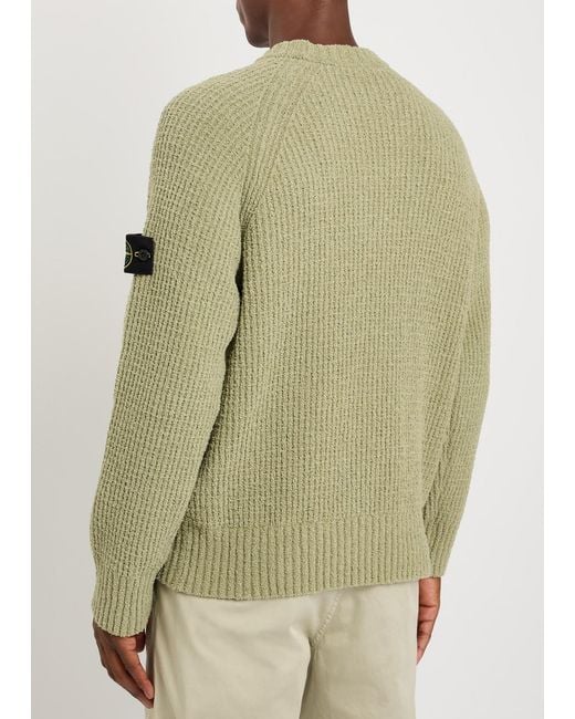 Stone Island Green Ribbed Bouclé Cotton-Blend Jumper for men