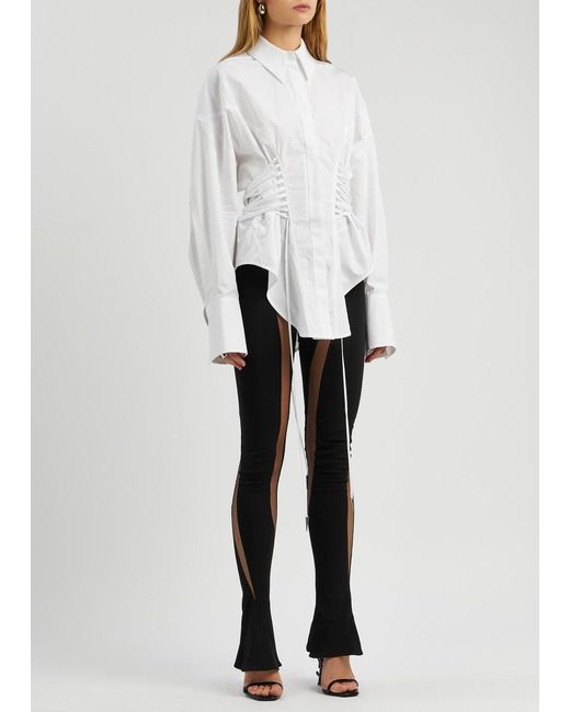 Mugler White Lace-up Corset Cotton-poplin Shirt