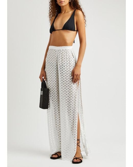 Missoni White Metallic Wide-Leg Fine-Knit Trousers