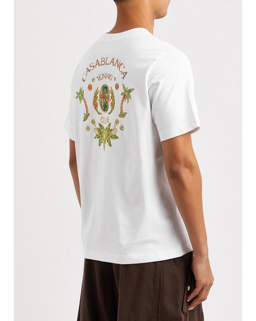 Casablancabrand White Joyaux D'afrique Printed Cotton T-shirt for men