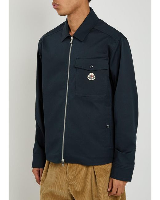 Moncler Blue Logo Stretch-Cotton Overshirt for men