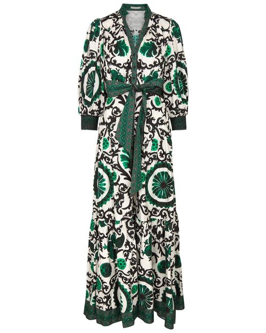 Alice + Olivia Green Cora Printed Stretch-Cotton Maxi Shirt Dress