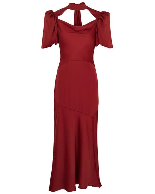 De La Vali Amor Draped Satin Midi Dress in Red | Lyst