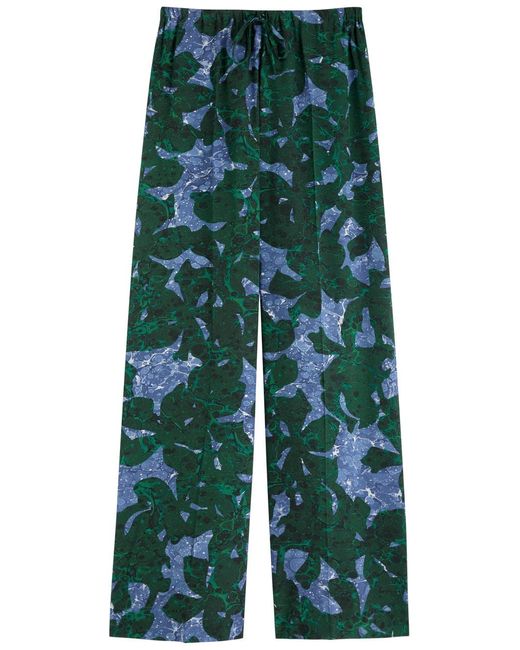 Dries Van Noten Green Puvis Printed Silk-Chiffon Trousers