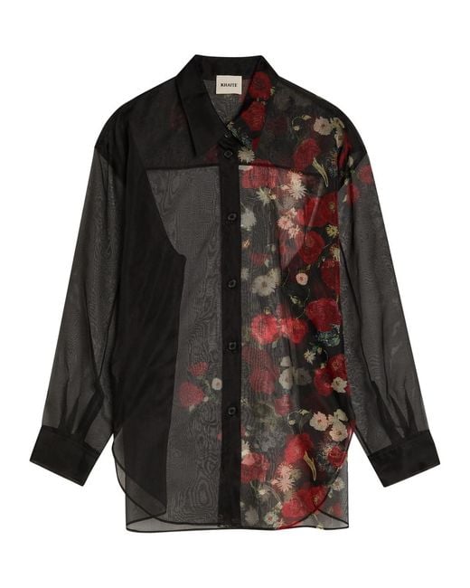 Khaite Black Goya Floral-Print Silk-Organza Shirt