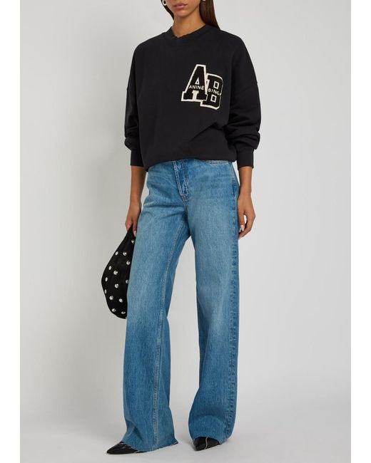 Anine Bing Black Miles Appliquéd Cotton Sweatshirt