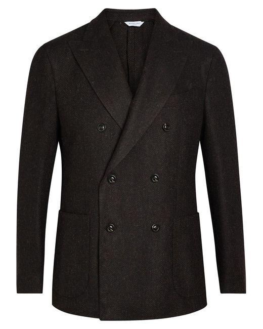 Boglioli Black Herringbone Double-Breasted Wool Blazer for men