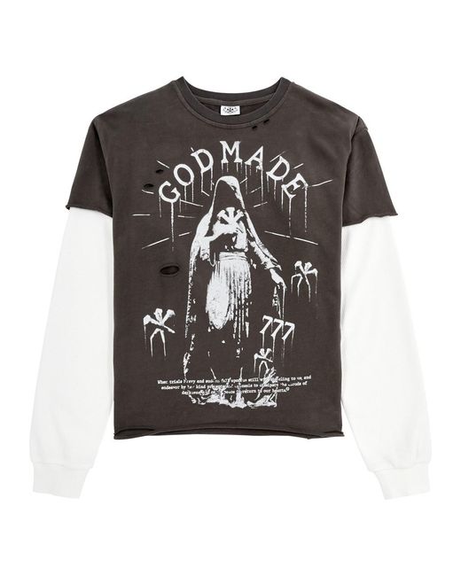 God Made Black Heavenly Trials Layered Printed Cotton Top for men