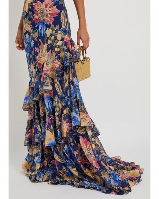 Etro Blue Floral-Print Chiffon Maxi Dress