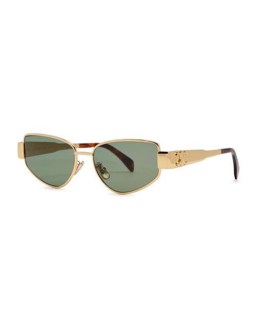 Céline Green Eyewear Triomphe Metal Cat-Eye Frame Sunglasses