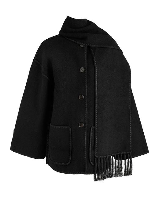 Totême  Black Scarf-Effect Wool-Blend Jacket