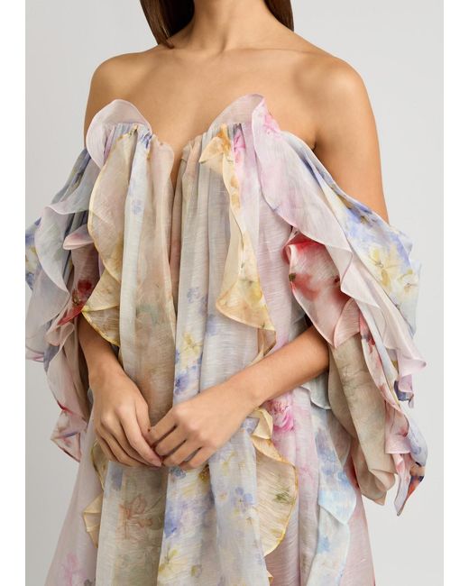Zimmermann Pink Crush Strapless Floral-Print Linen-Blend Dress