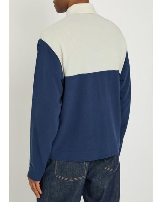 AMI Blue Logo-Embroidered Panelled Piqué Cotton Polo Shirt for men