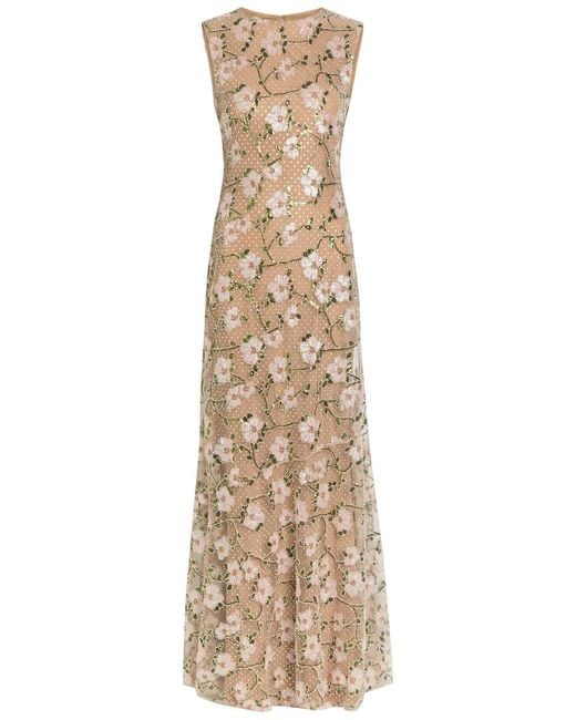 Self-Portrait Natural Floral Crystal-Embellished Tulle Maxi Dress