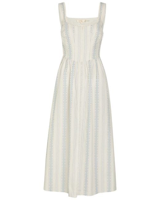 LoveShackFancy White Majory Floral Cotton Midi Dress