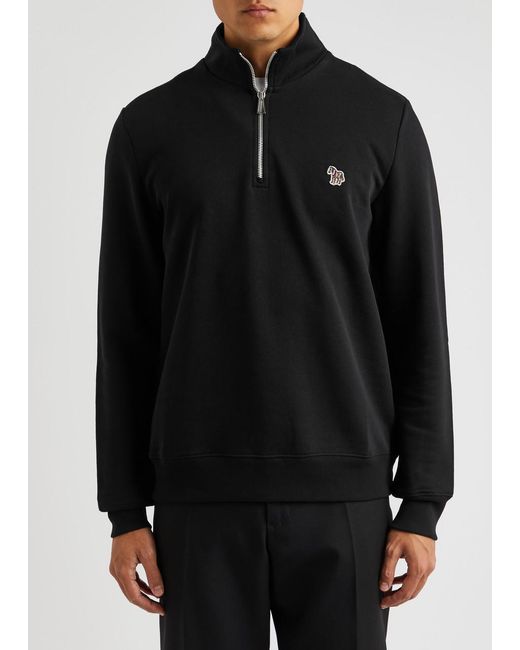PS by Paul Smith Black Logo Cotton Half-zip Sweatshirt for men
