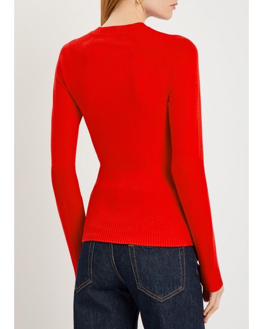 Moncler Red Ribbed Knit Top