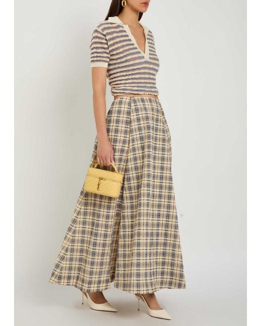 BERNADETTE Natural Kennedy Plaid Seersucker Maxi Skirt