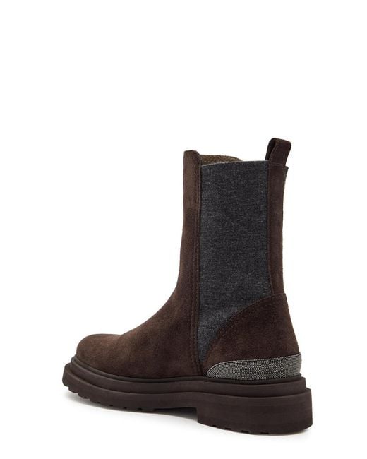 Brunello Cucinelli Brown Suede And Knit Ankle Boots