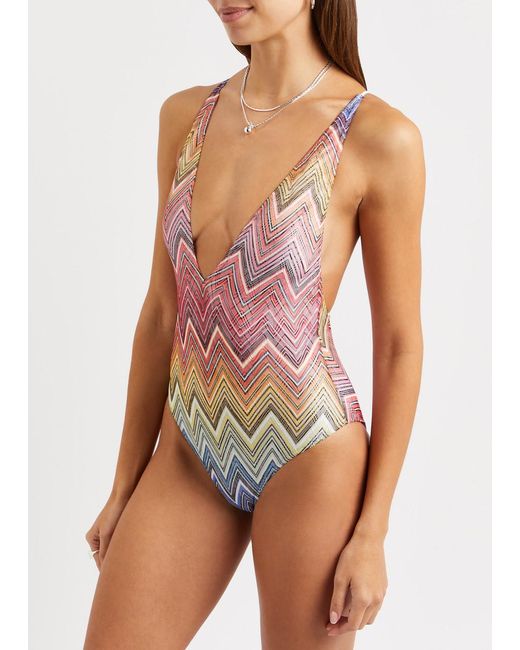 Missoni Pink Zigzag Fine-knit Swimsuit