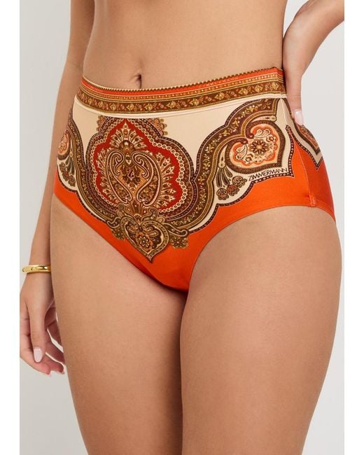 Zimmermann Orange Mahon Patterned Bikini Brief